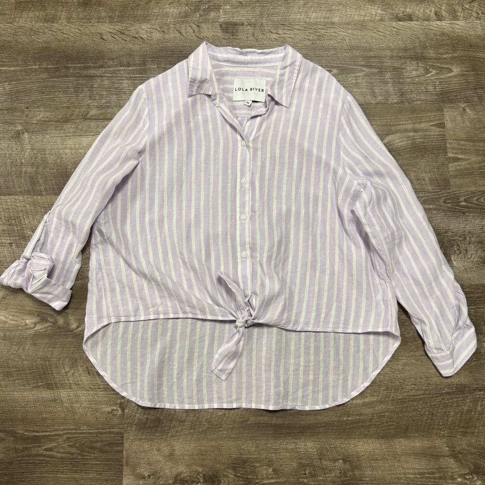 LOLA RIVER Linen Blend Striped Button Front Shirt Size XL
